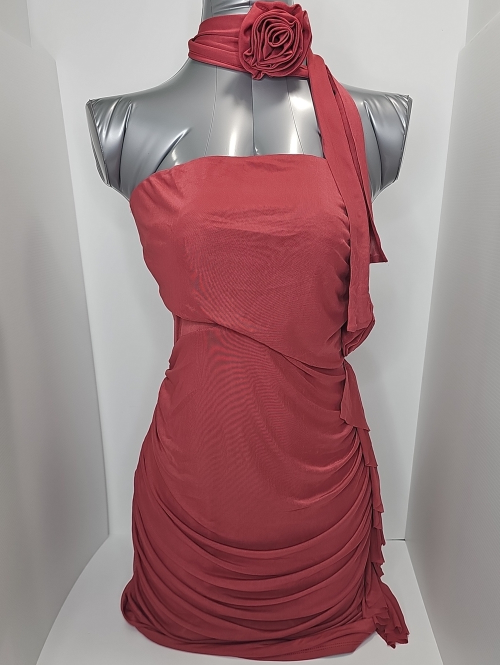 Fashion Nova Ruched Rose Pink Bodycon Dress. Size Medium